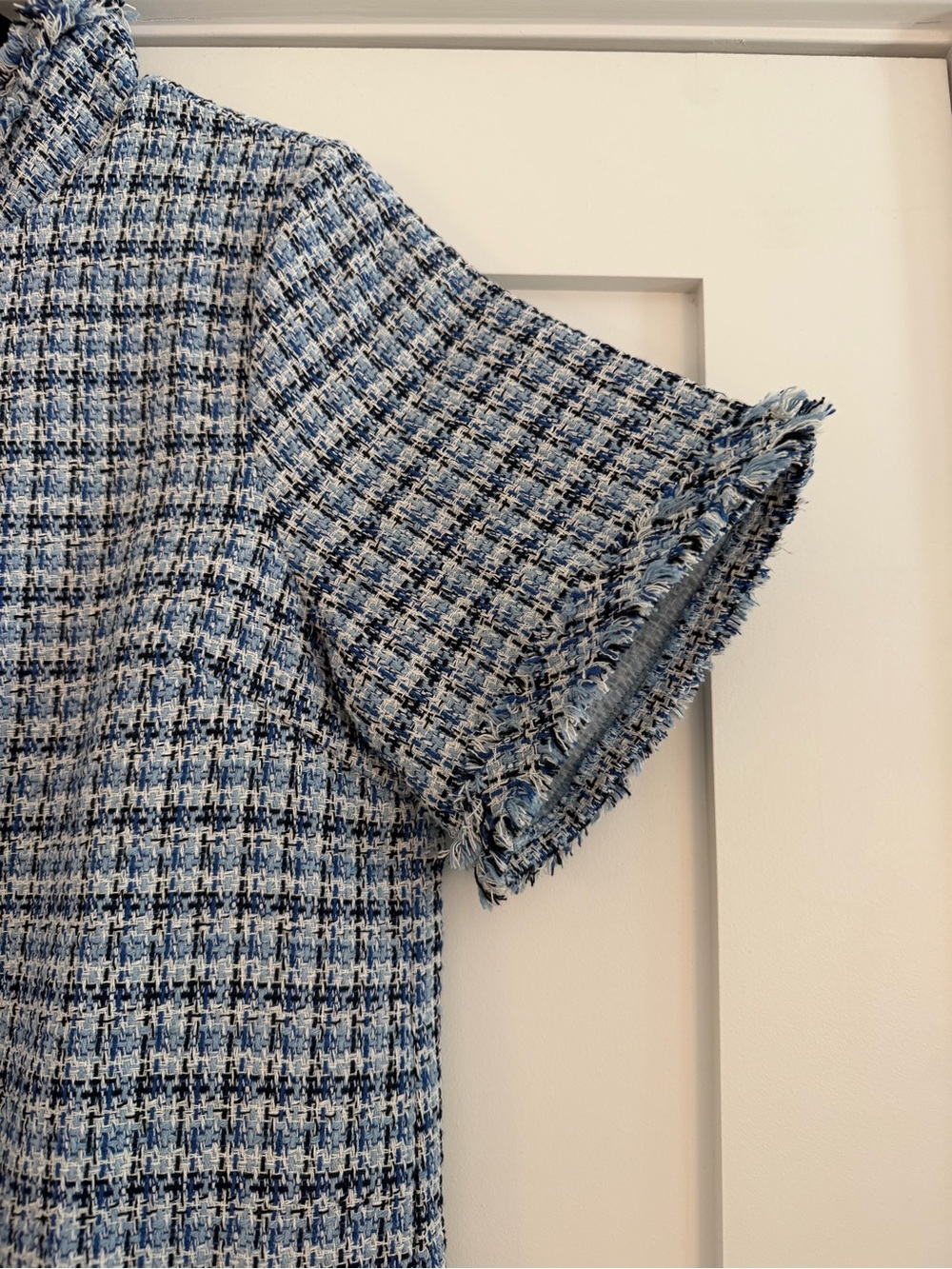 Pomander Place Blue and White Tweed Short-Sleeve A-Line Dress - Picture 3 of 8